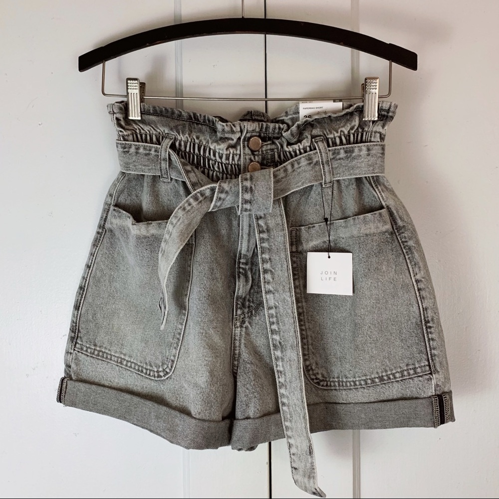 ZARA Gray Denim Jean Paperbag Waist Shorts Sz 4